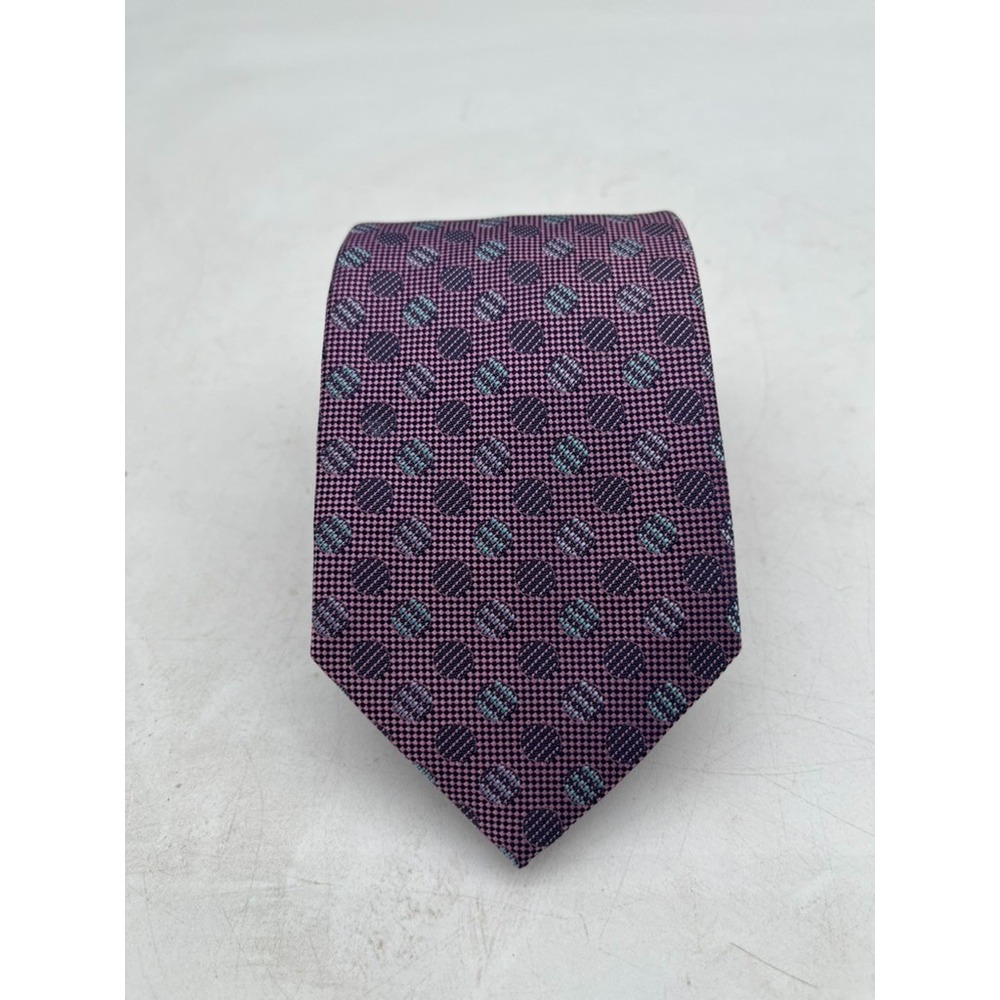 Eton Tie Mens One Size Purple Geometric Silk Classic Luxury Necktie 59"X3"